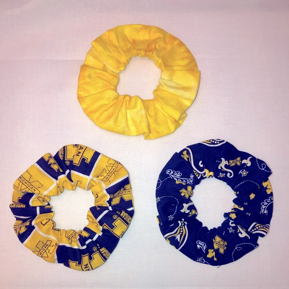 NWT UM Michigan Hair Scrunchies 3 Pack Made in the USA